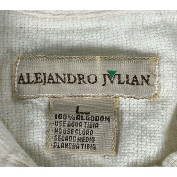 Alejandro Julian Embroidered Button Up Shirt Men's L White Button Up Long Sleeve - Picture 3 of 5